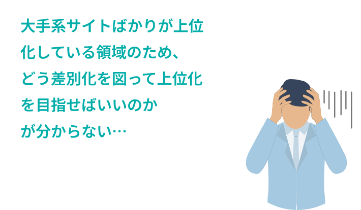 大手系サイトばかりが上位化している領域のため、どう差別化を図って上位化を目指せばいいのかが分からない…